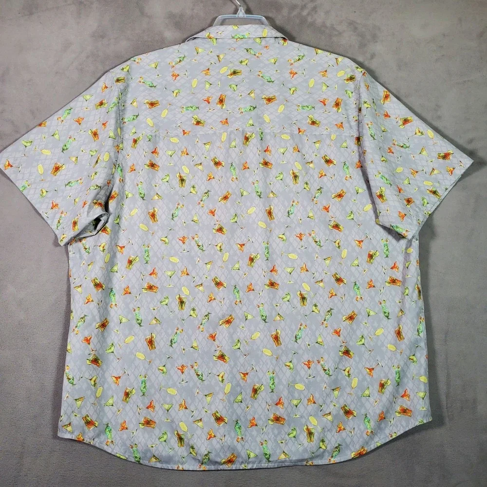Tommy Bahama Shirt Mens XL Gray Cocktail Print Short Sleeve Button‎ Camp Coastal